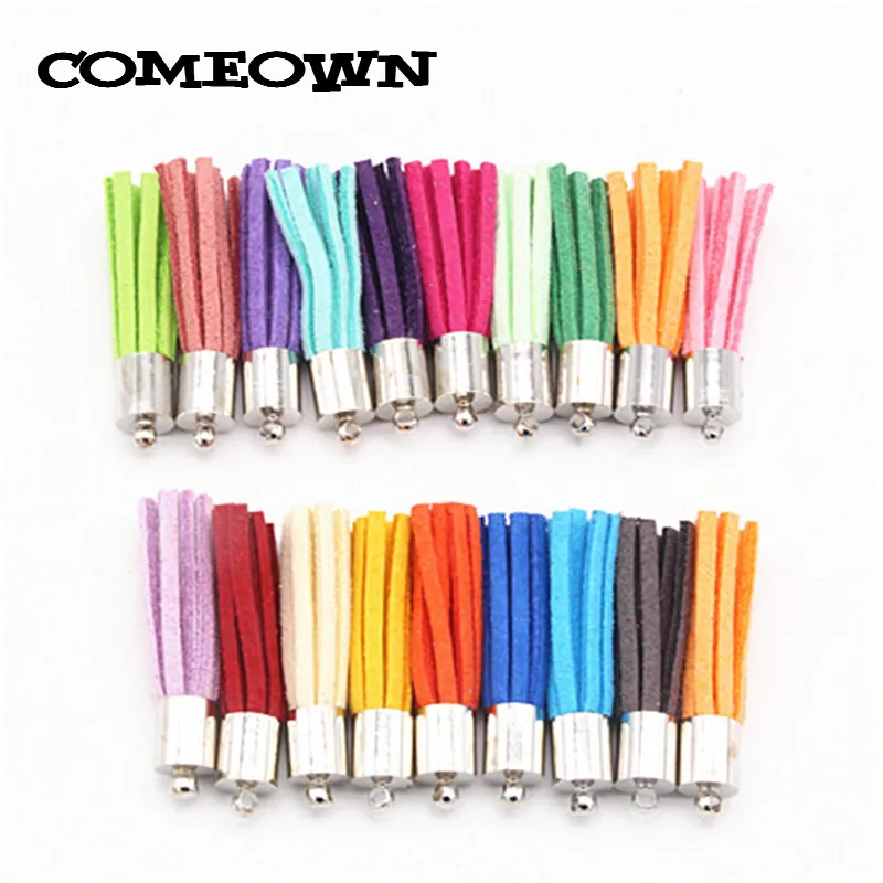 COMEOWN 100pcs 33mm Mixed Color Suede Leather Tassel Earrings Charm Pendant Silver Cap Tassels for DIY Jewelry Making Findings | Украшения