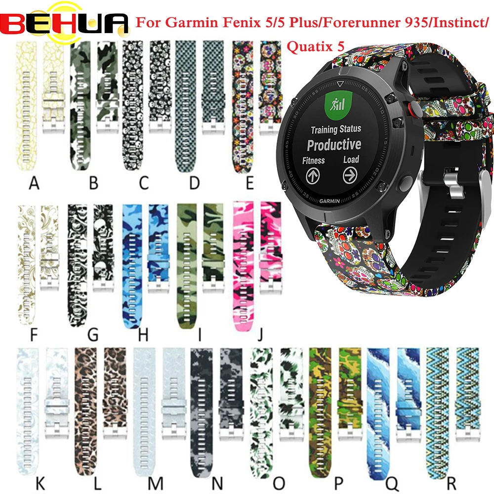22 мм ремешок на запястье для Garmin Fenix 5 forerunner 935 gps Смарт-часы с принтом спортивный силиконовый ремешок для часов с быстрым выпуском