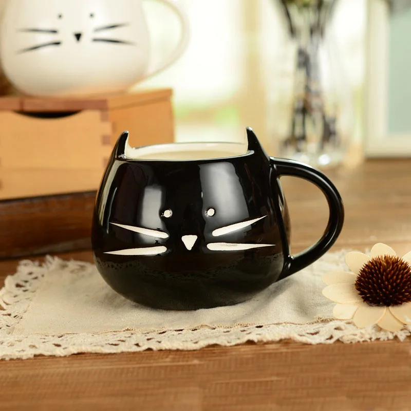 400 ml Черный и белый цвета Cat керамические кружки комплект милый кот дизайн кружка
