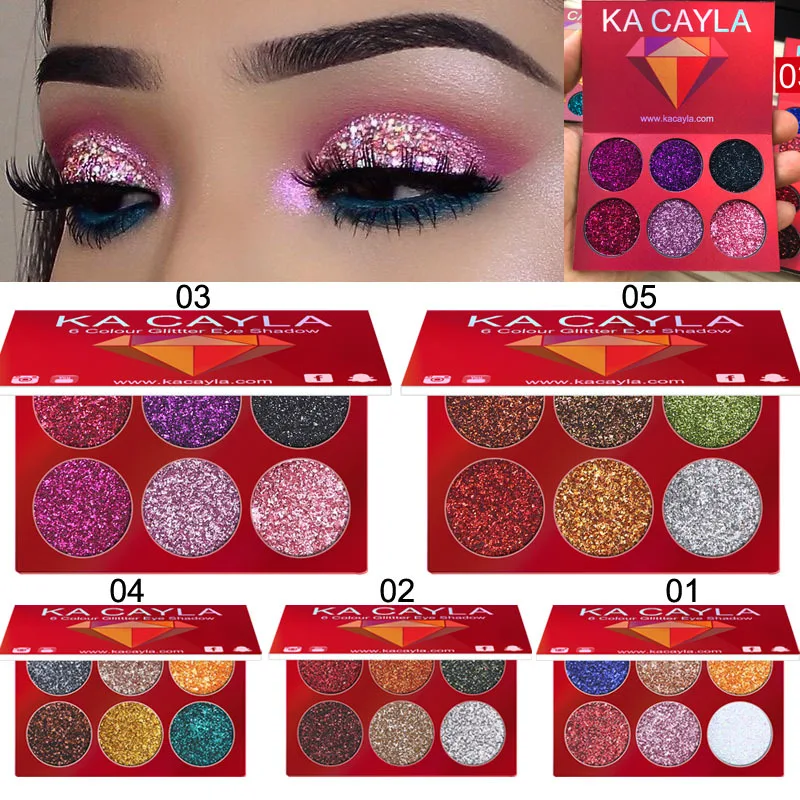 тени для век KA CAYLA Professional 6 цветов блеск Тени Алмазные блестки Палитра матовая