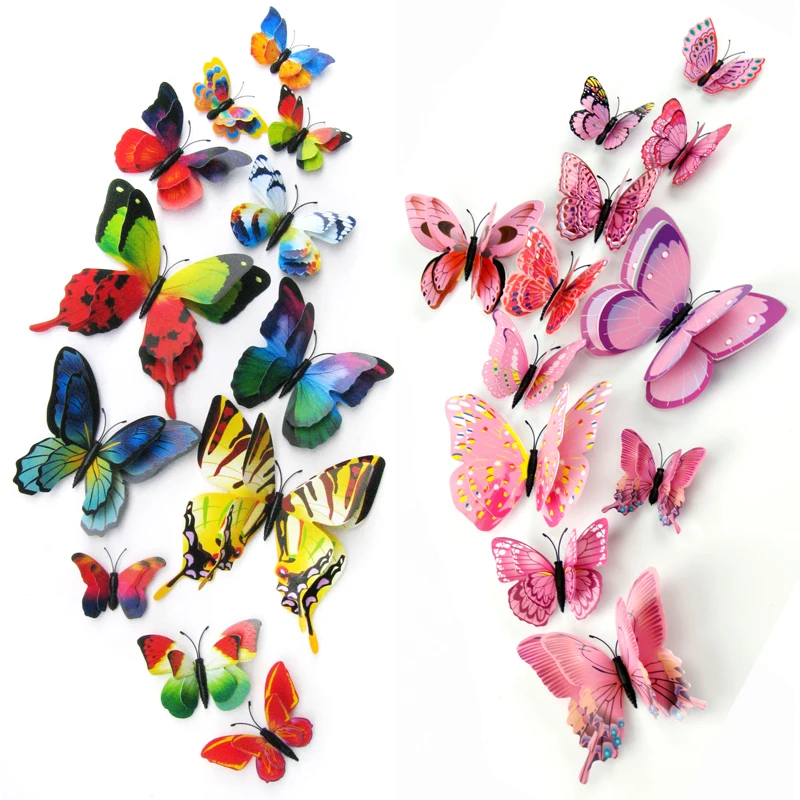 12 шт./лот пластиковые искусственные двухслойные 3D заколки бабочки украшения для