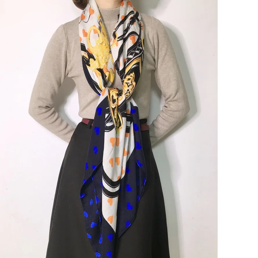 Silk Wool Blend Scarf Women Large Square Shawl Blanket Cape for Winter 133x133cm