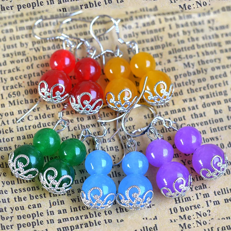 Серьги ручной работы модный дизайн синий красный халцедон посеребренные серьги