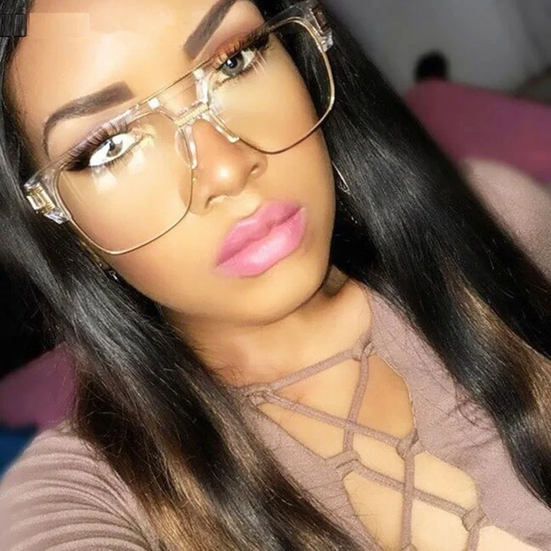 Brand Designer Oversized Sunglasses Women Clear Lens Glasses Myopia Eyeglasses Flat Top Mirror Sun Glasses Male Square Shades