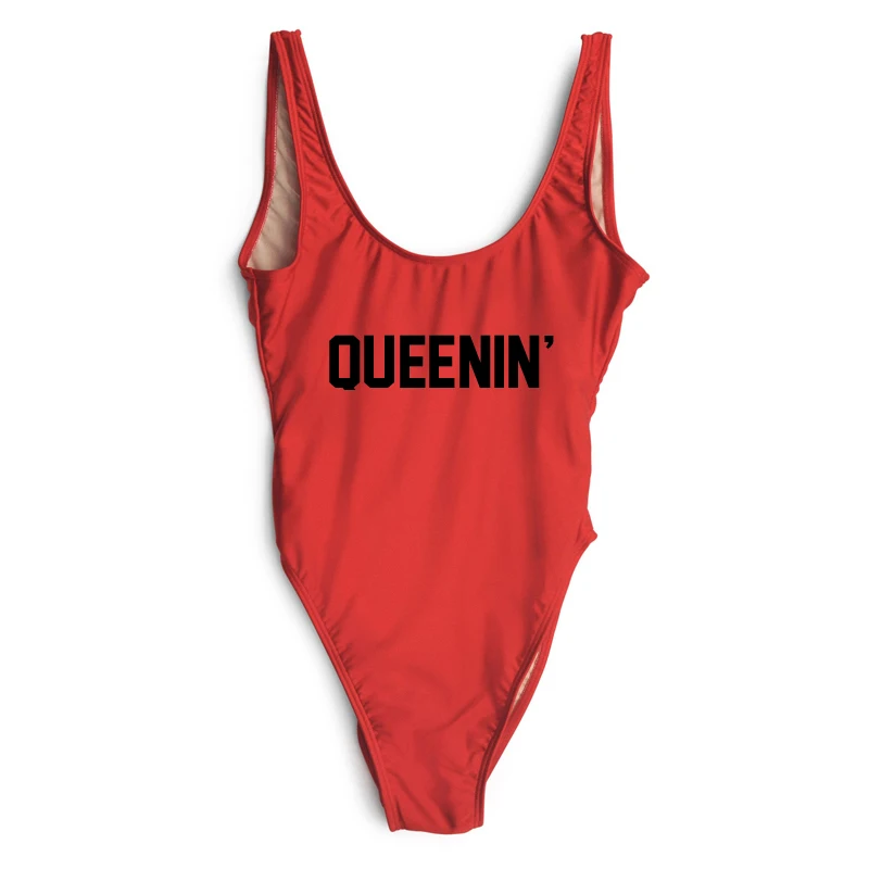 QUEENIN Thong 2020 New Print Letter Summer Bathing Suit Sexy Beach Wear Bikini Pink Red Purple Plus Size XL Bodysuit Monokini | Спорт и