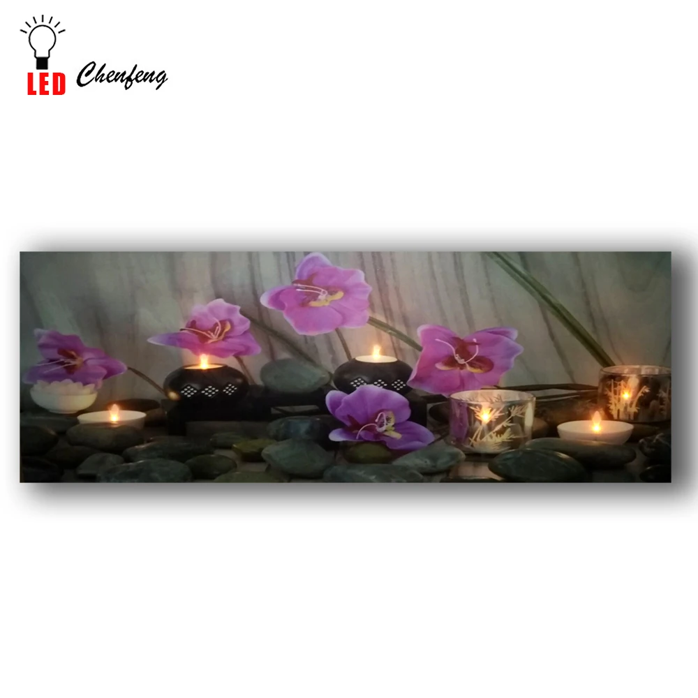 Светодиодные настенные картины орхидеи с tealights Свечи Релакс спа Холст Искусство свет вверх декор живопись произведение искусства печатная рамка для спальни