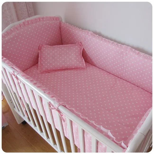 

6PCS Pink Bedding Set for Crib ,Excellent Quality baby crib bedding бортики в кроватку (4bumper+sheet+pillow cover)