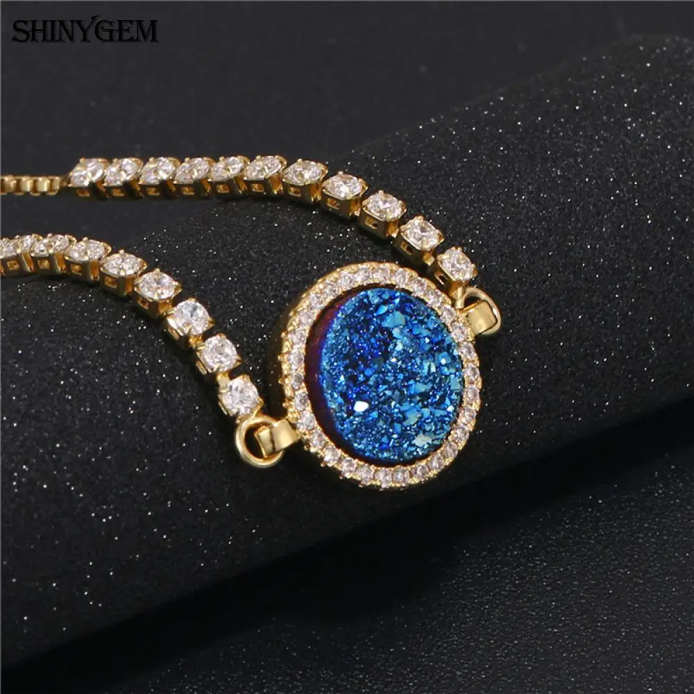 Изящный браслет с кристаллами ShinyGem натуральный круглый позолоченный друзами