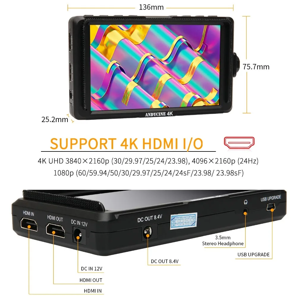 ANDYCINE A6 Lite 5 дюймов DSLR HDMI камера полевой монитор 1920x1080 Видео Peaking Focus assits входной выход DC выход с наклонным рычагом