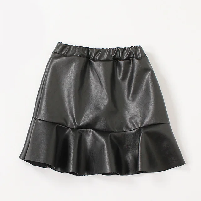 K06593Black Babyinstar/Новинка г.; юбка для девочек; однотонная кожаная юбка с оборками; Одежда для маленьких детей; повседневные юбки для маленьких девочек - Цвет: K06593Black