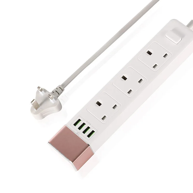 Мощность полосы 3AC UK розетки 4USB Смарт Зарядное устройство удлиненный сокет с 1 8 м