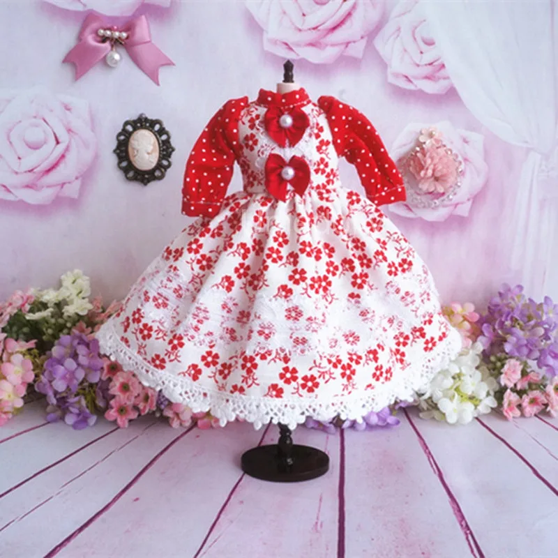 1 шт. платье с красными цветами для одежды Blyth Pullip Licca кукла Azone 1/6 аксессуары