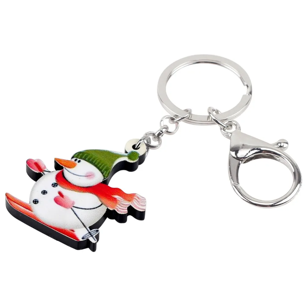 Bonsny Acrylic Christmas Snowman Key Chains Pendant Navidad Decoration Jewelry For Women Girl Gift Bag Car Charms Wholesale | Украшения и