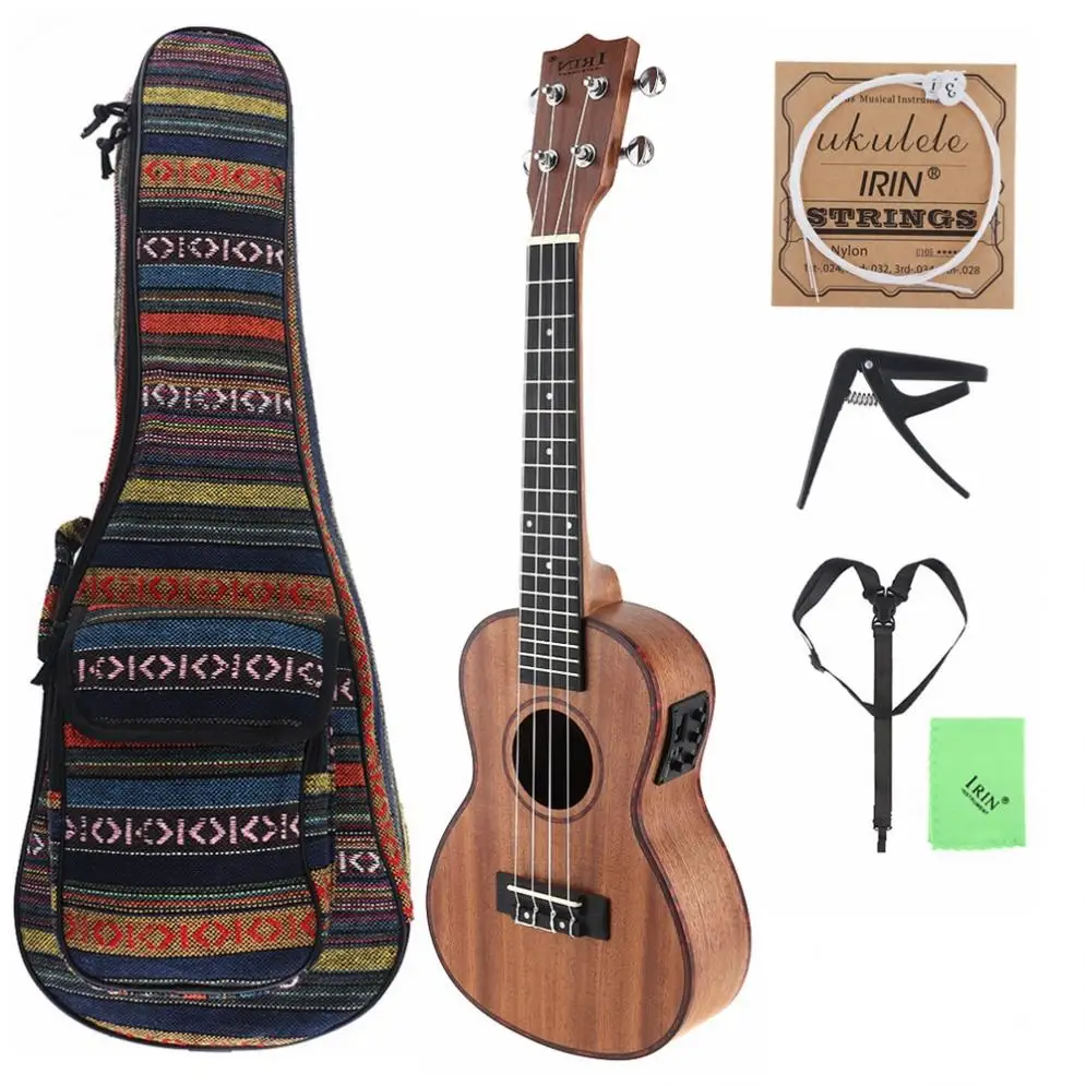 24 Inch Concert Electroacoustic Ukulele Edge 18 Fret Four Strings Hawaii Guitar Built-in EQ Pickup+Bag+Strap+Capo+String+Cloth