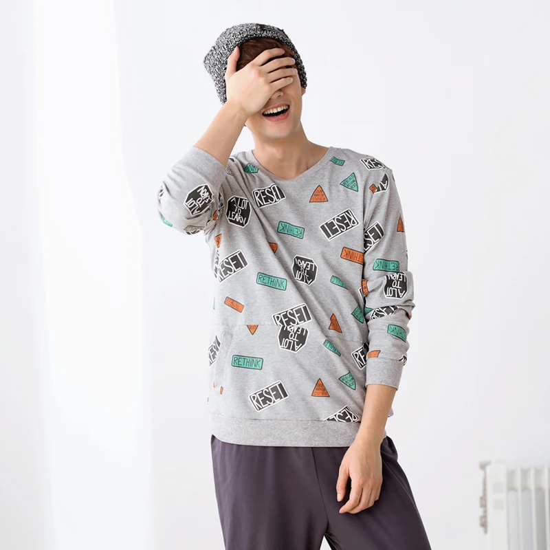 Весна и осень с длинными рукавами любителей пижамы 100% хлопок ночная рубашка