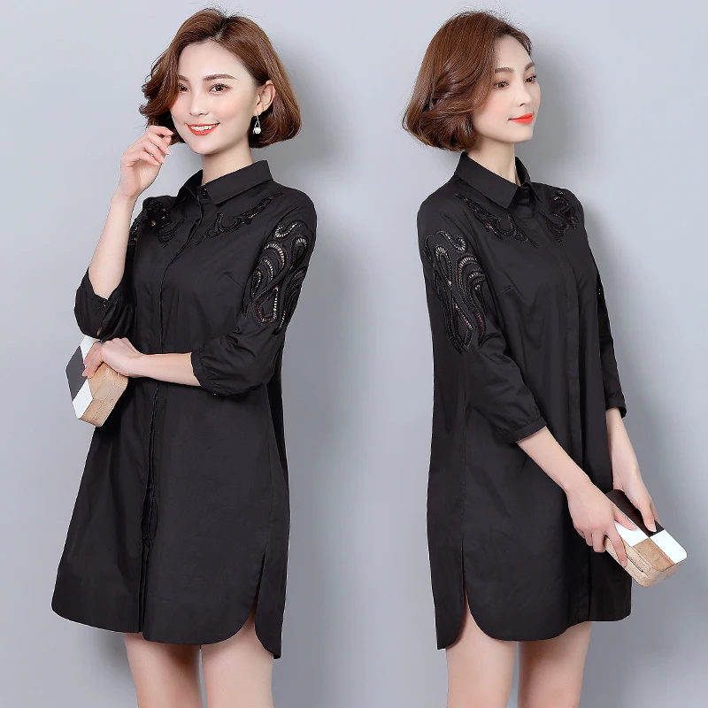 2017 plus size woman clothes fashion office lady long sleeves cotton hollow out lace blouse shirt for 47.5-100kg femme |