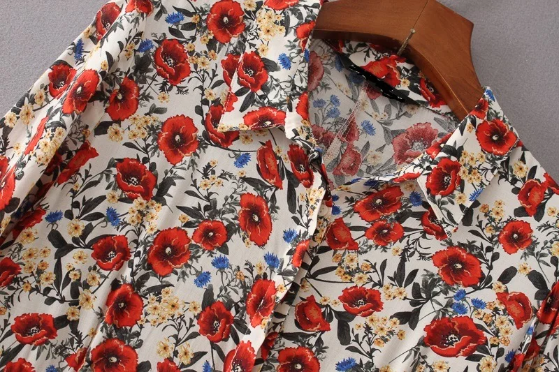 VOGUEIN новые женские 3/4 рукав цветочный принт модные повседневное длинная рубашка