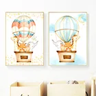 Мультфильм лиса кролик жираф слон воздушный шар скандинавские плакаты и принты настенная живопись на холсте настенные картины декор для детской комнаты