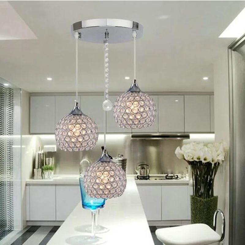 Современная Потолочная люстра с 3 светильниками и хрустальными шариками