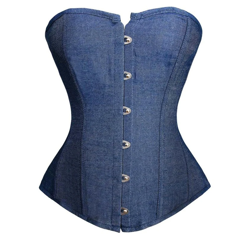 caudatus new fashion sexy denim corset vintage style victorian strapless bustier corset overbust lingerie top clothing  korsett