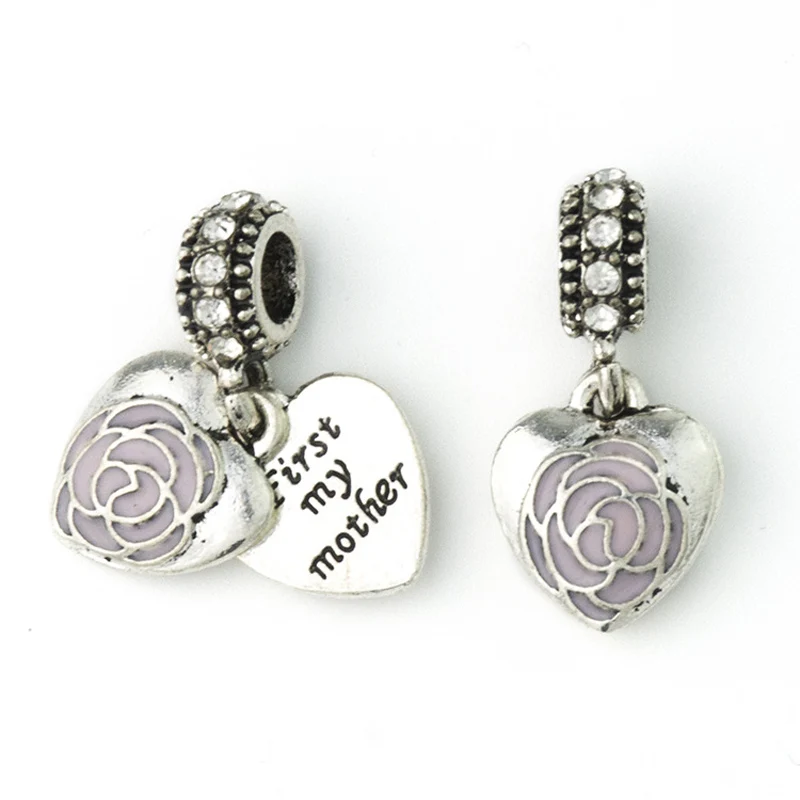 Сделай сам ювелирное изделие с розовыми цветочками Сердце Кулон Европейский