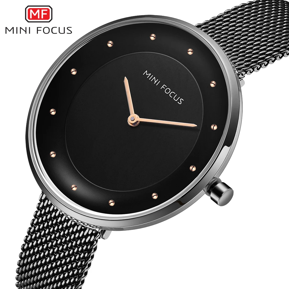 MINIFOCUS Роскошные модные женские часы из нержавеющей стали сетчатый ремешок платье
