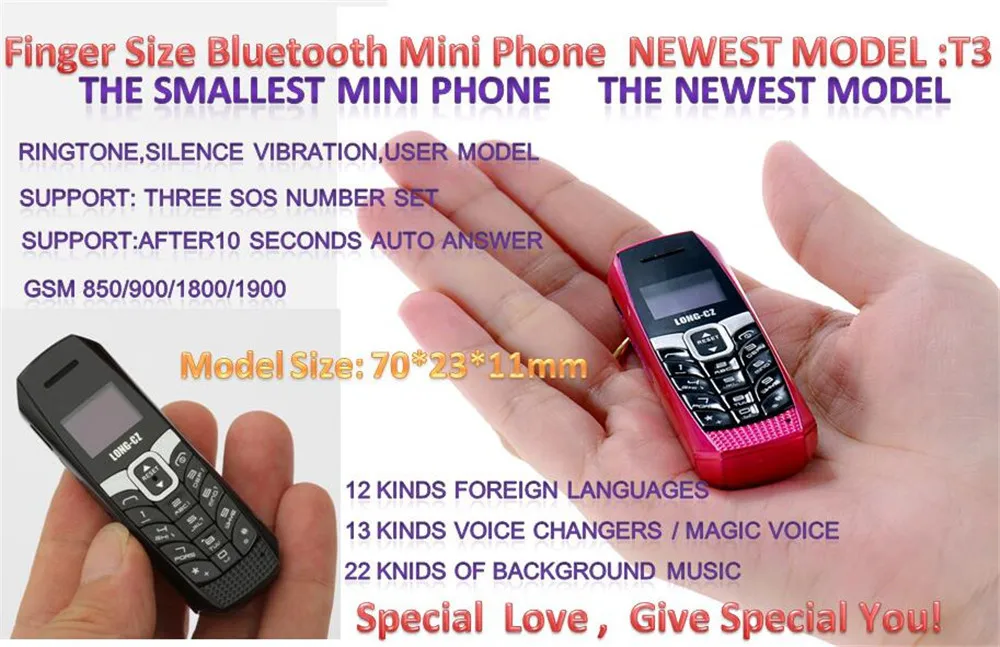 LONG-CZ T3 Мини Мобильный телефон bluetooth 3,0 dialer гарнитура сотовый телефон phoneFM волшебный голос наушники мобильный телефон одна sim phoens