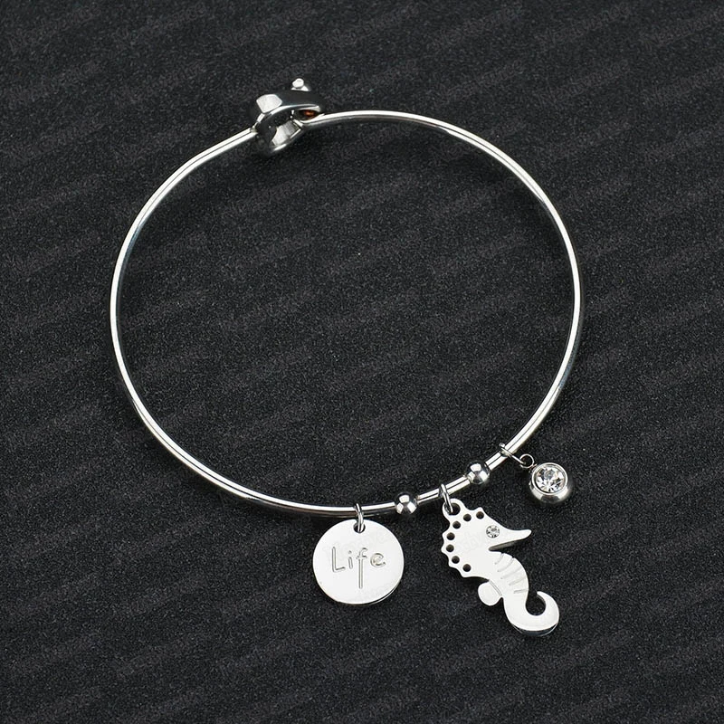 Nextvance Cute Rhinestone Seahorse Bangle AAA Cubic Zirconia Life Round Pendant Bangles for Children Family Gift