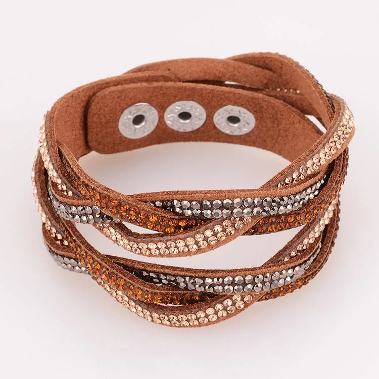 Coffee Miasol плетеные замшевые кожаные браслеты с двойным обвитием с Biling Crystal Rhinestone wrap ped браслет на руку для женщин подарок - Окраска металла: Coffee