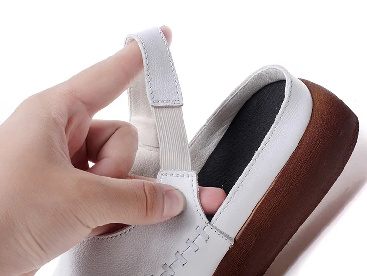 SWONCO/женские сандалии из натуральной кожи; женские сандалии в стиле ретро; zapatos; криперы; коллекция года; летние женские белые туфли на танкетке с открытым носком