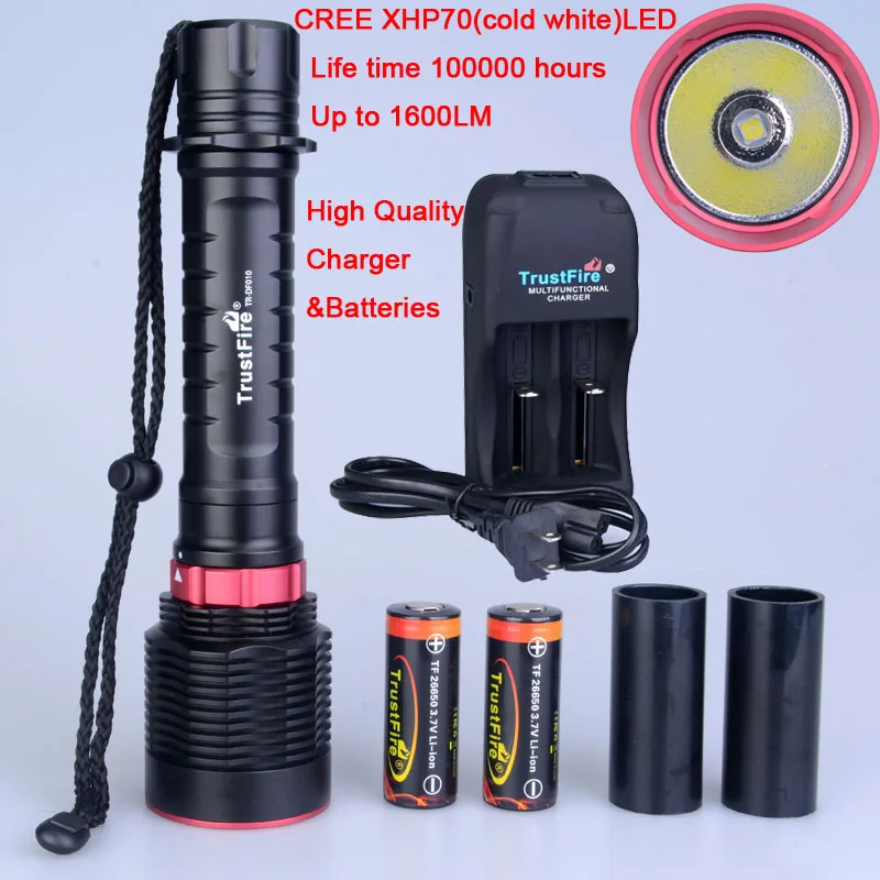 2016 TrustFire DF010 светодиодный фонарик для дайвинга XHP70 1600 лм Водонепроницаемый 50 м и