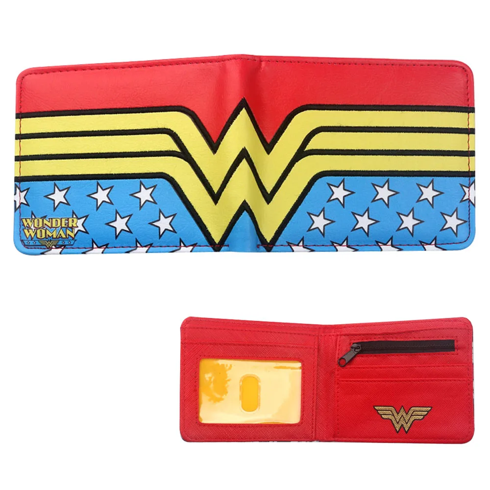Женский кошелек с отделением для карт DC Comics Wonder Woman, короткий кошелек с супергероем, двукратный кошелек с удостоверением личности, кошелек для монет, клатч