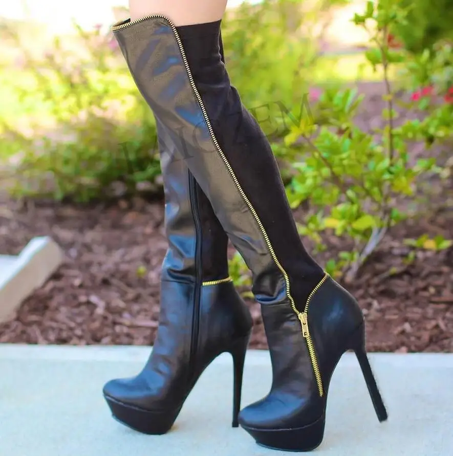LGZ337 Black LAIGZEM/Botines Mujer; женские облегающие высокие сапоги; эластичные высокие Клубные сапоги до середины голени на платформе и высоком каблуке; большие размеры 34-52 - Цвет: LGZ337 Black