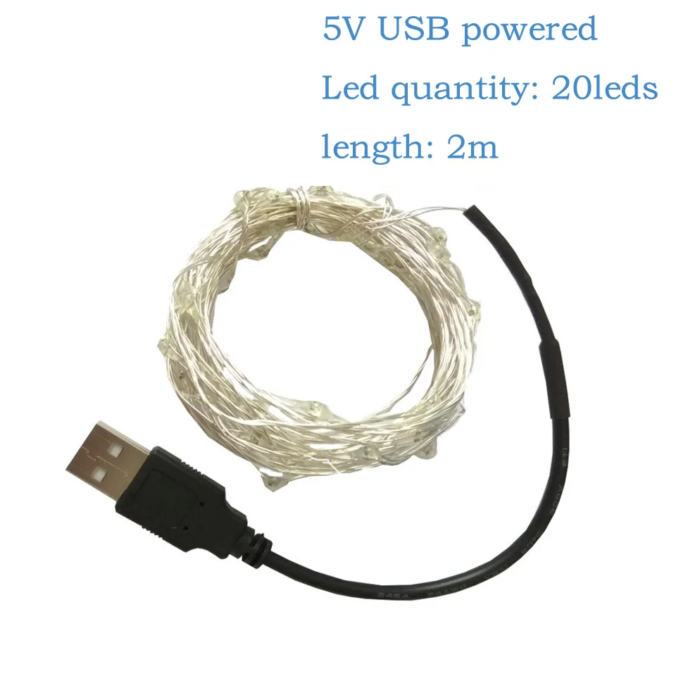 2M Powered by USB USB 5v праздничные сказочные огни гирлянда на батарейках светодиодный гирлянды украшения Рождество открытый гирлянда рогатки шторы мишура - Испускаемый цвет: 2M Powered by USB