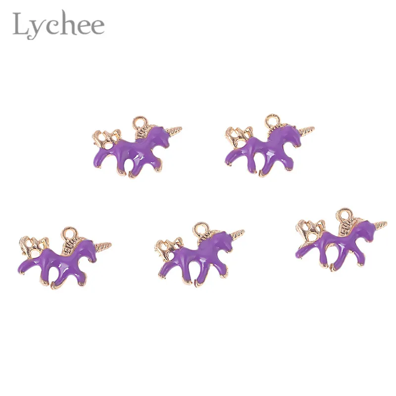 Lychee 5 шт. Модные сплав эмаль Единорог самодельные амулеты кулон каваи украшения мини для женщин ювелирные изделия ручной работы для ожерелья Браслет
