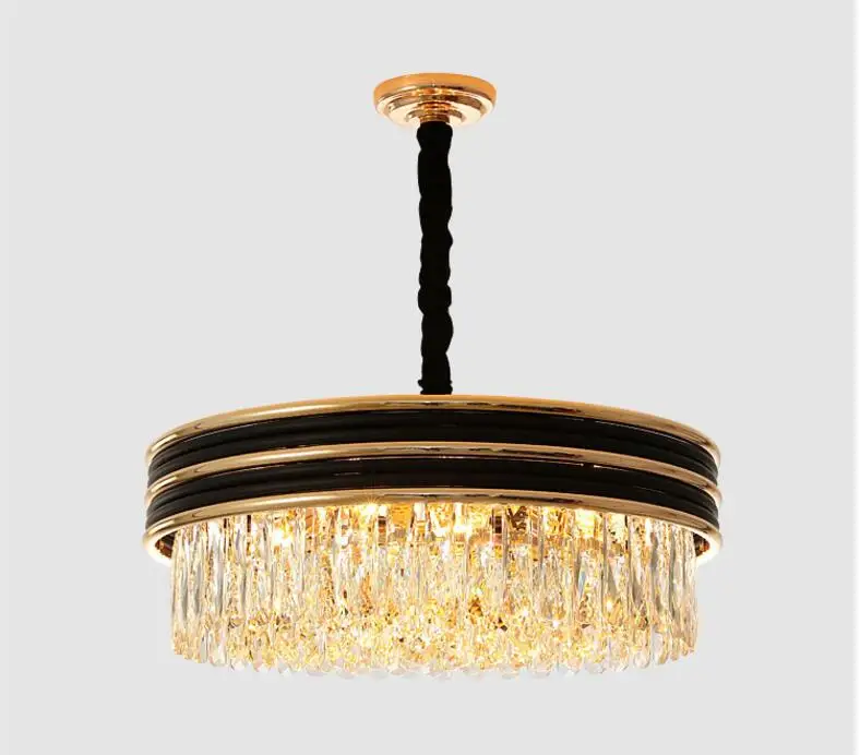 Living room crystal chandelier luxury modern round black plus gold American new LED restaurant bedroom lamps