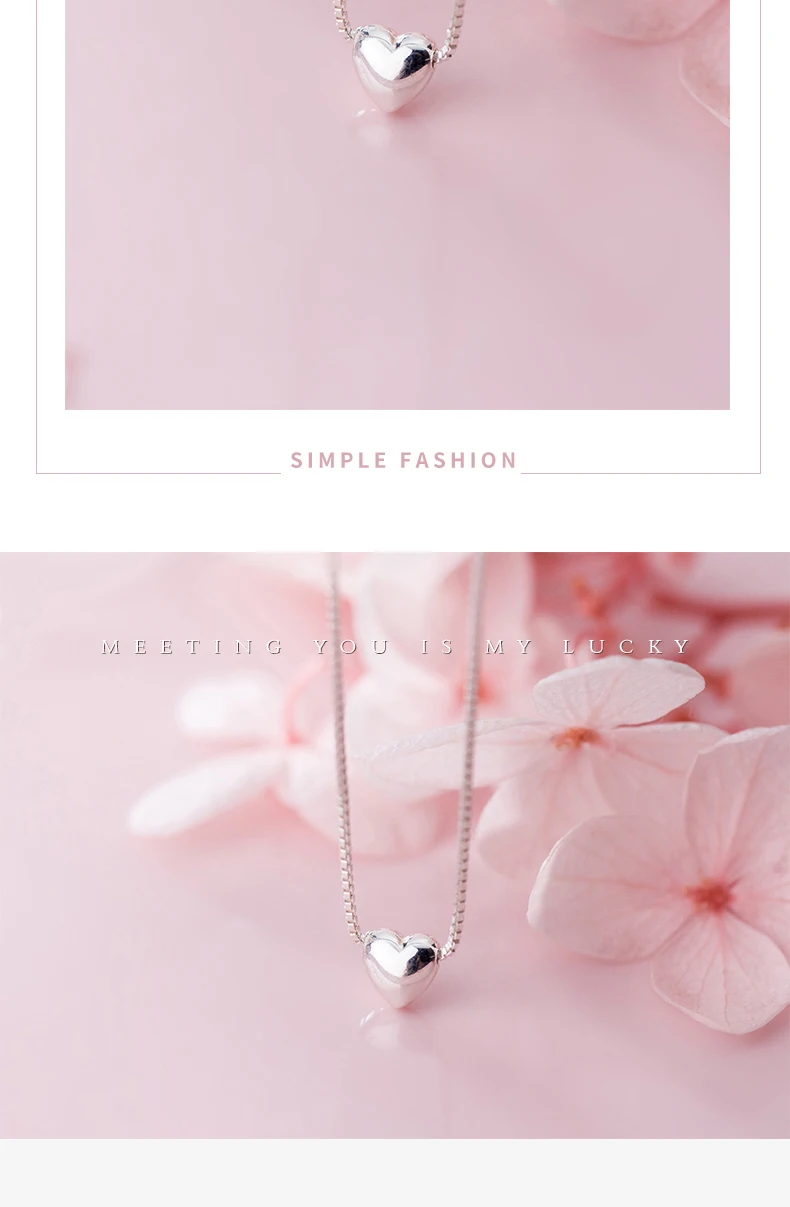 MloveAcc Tiny Smooth Heart Pendant Necklace 925 Sterling Silver Box Chain Necklaces for Women Jewelry
