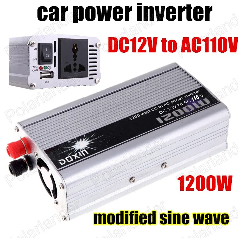 

New 1200W Car Auto Battery Power Inverter Adapter USB Charger Converter DC 12V to AC 110V Modified Sine Wave