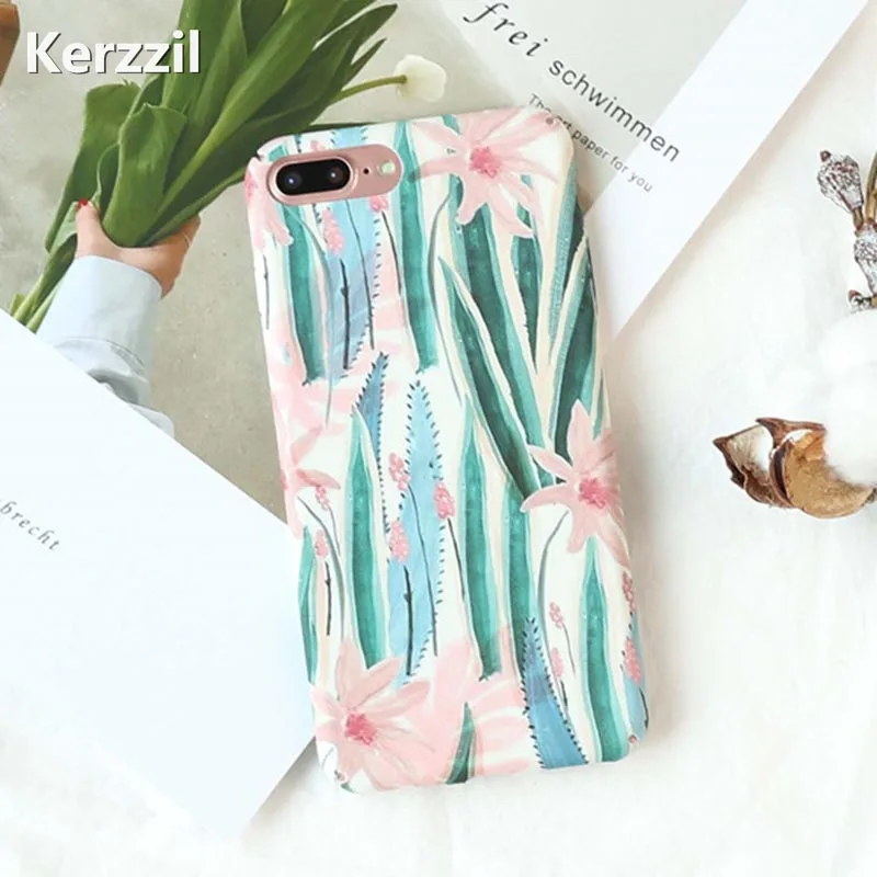 Kerzzil розовый цветочный зеленый лист чехол для телефона iphone 7 8 6 6s Plus модный жесткий