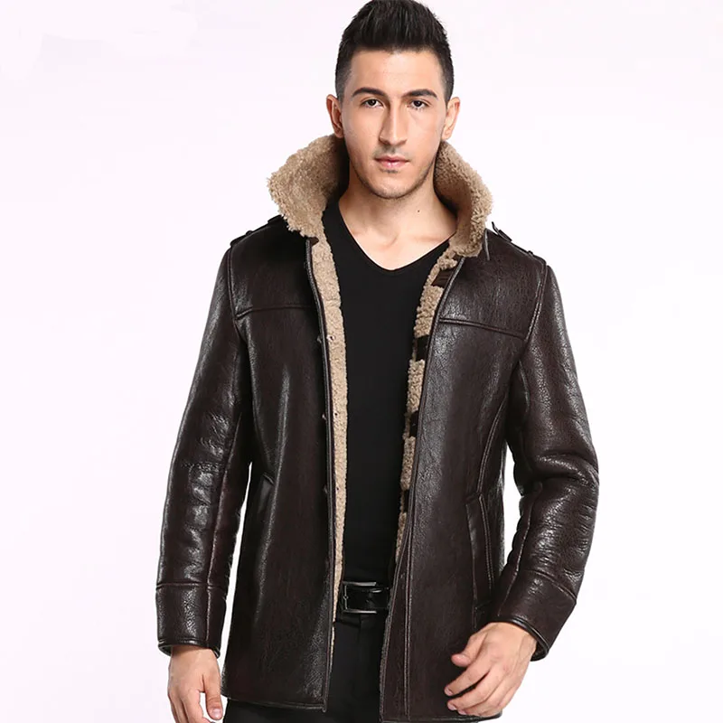 Brown and Beige Натуральная кожа, мужское пальто, овчина, настоящая овчина, мужская куртка, пальто из натурального овечьего меха для мужчин, высокое качество, модное зимнее пальто - Цвет: Brown and Beige
