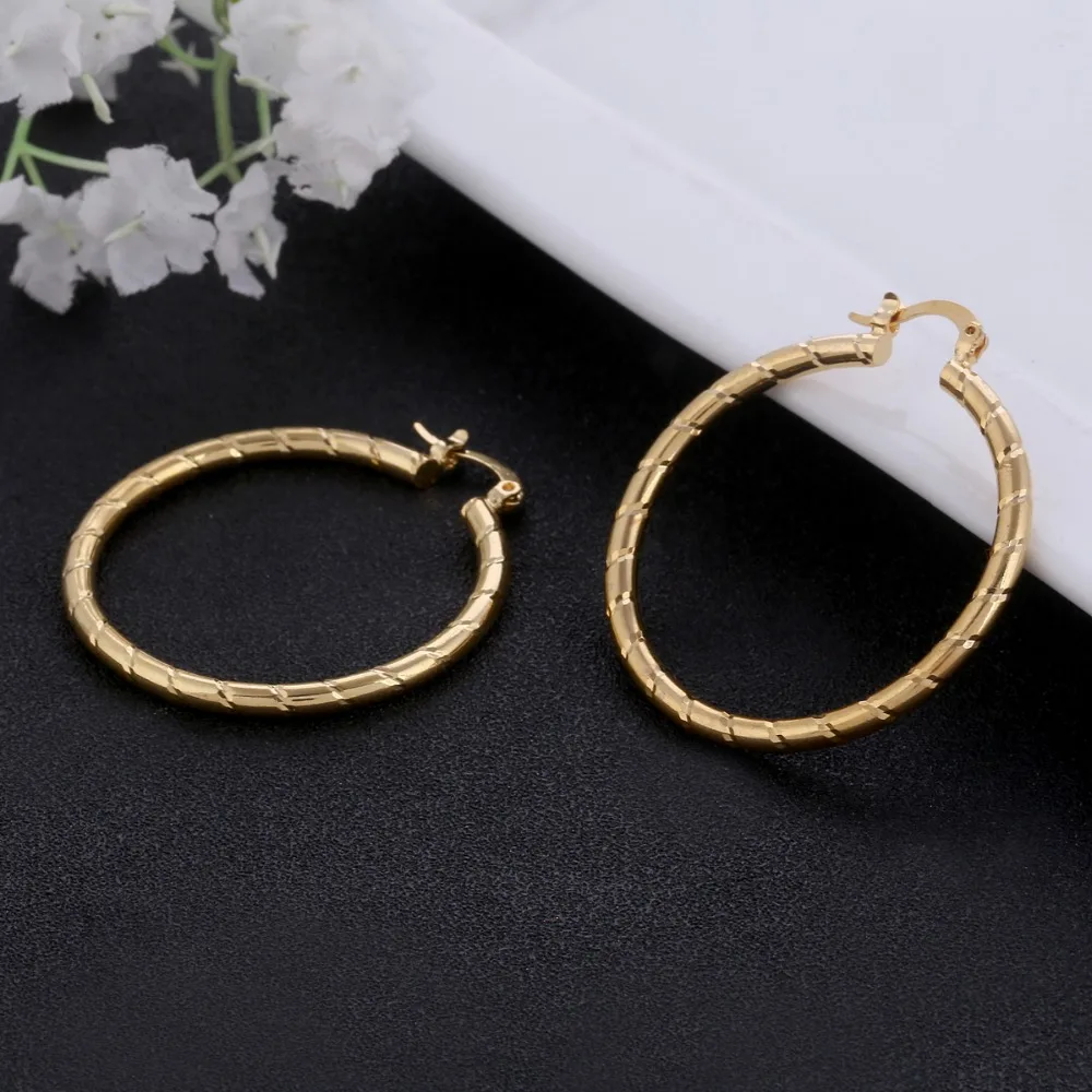 Gold Color Earrings For Women 40mm Round Stud Earing Statement Wedding Wholesale Jewelry | Украшения и аксессуары