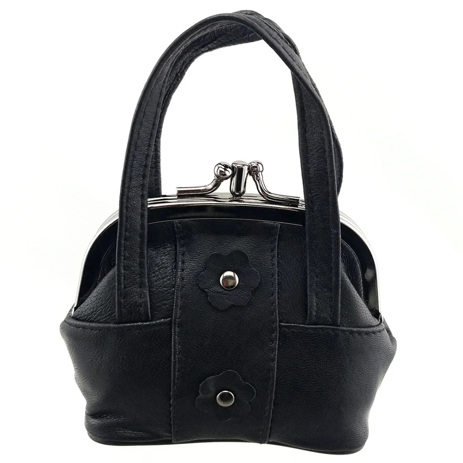 black 0543 NICOLE& CO Кошелек для монет из натуральной кожи женские кошельки цветочный дизайн для девочек маленький кошелек с металлическим каркасом наличные Карты Чехол-кошелек для мелочи - Цвет: black 0543