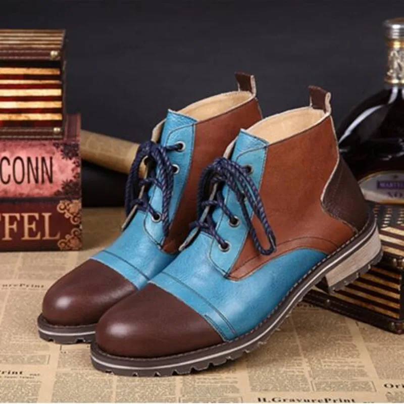 Рыцарские смешанные Цвета армии мужские полусапоги на шнуровке с верхом