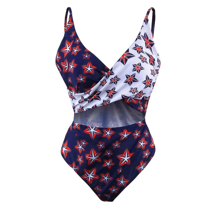 Цельный купальник женский большого размера с принтом флага сплошной боди костюм