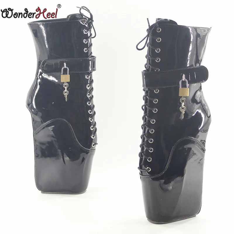 Wonderheel/новые туфли на танкетке 18 см из лакированной кожи со шнуровкой, закрытые замочки, ботильоны, балетные сексуальные фетиш сапоги, женские популярные балетки