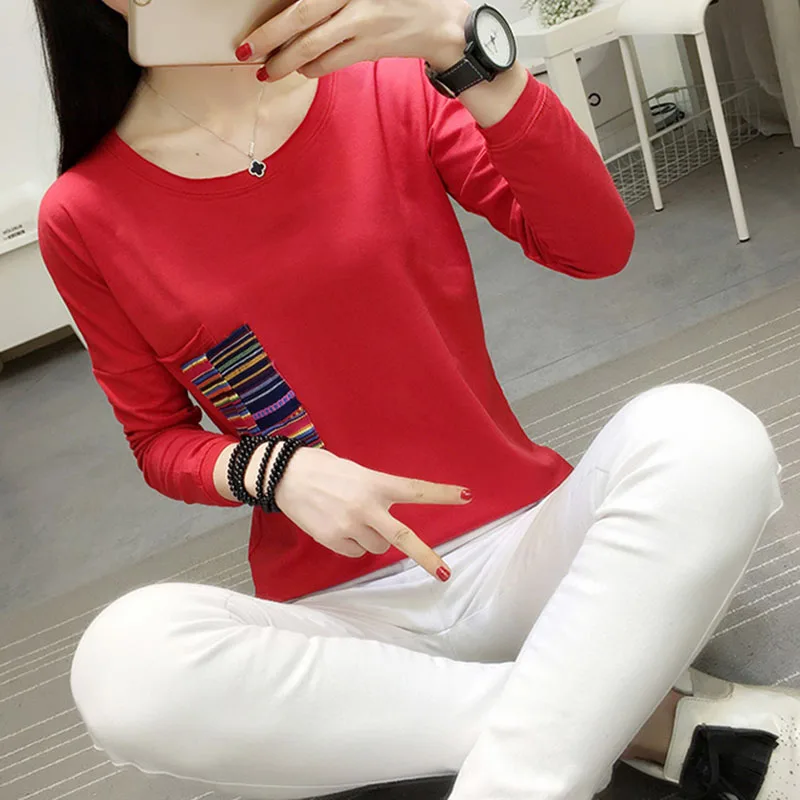 Poleras де Mujer Blusas Лоскутная футболка с длинным рукавом Для женщин 2018 Новый s
