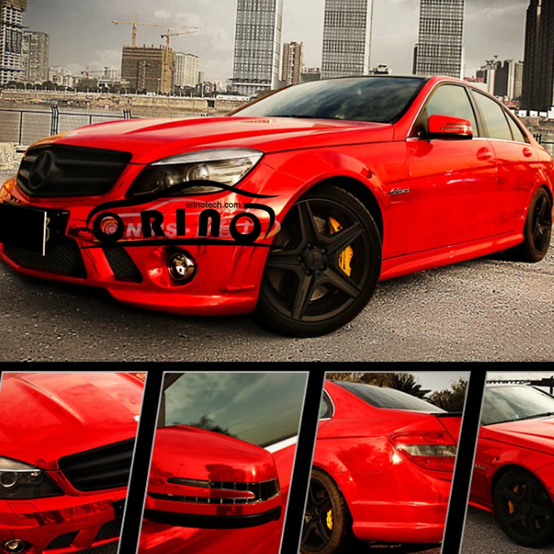 50x300 см клейкая красная хромированная зеркальная виниловая оболочка наклейка для