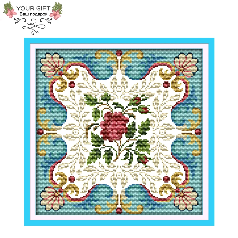 Joy Sunday H518 14CT 11CT штампованный и Счетный домашний декор розы сердце цветы вышивка