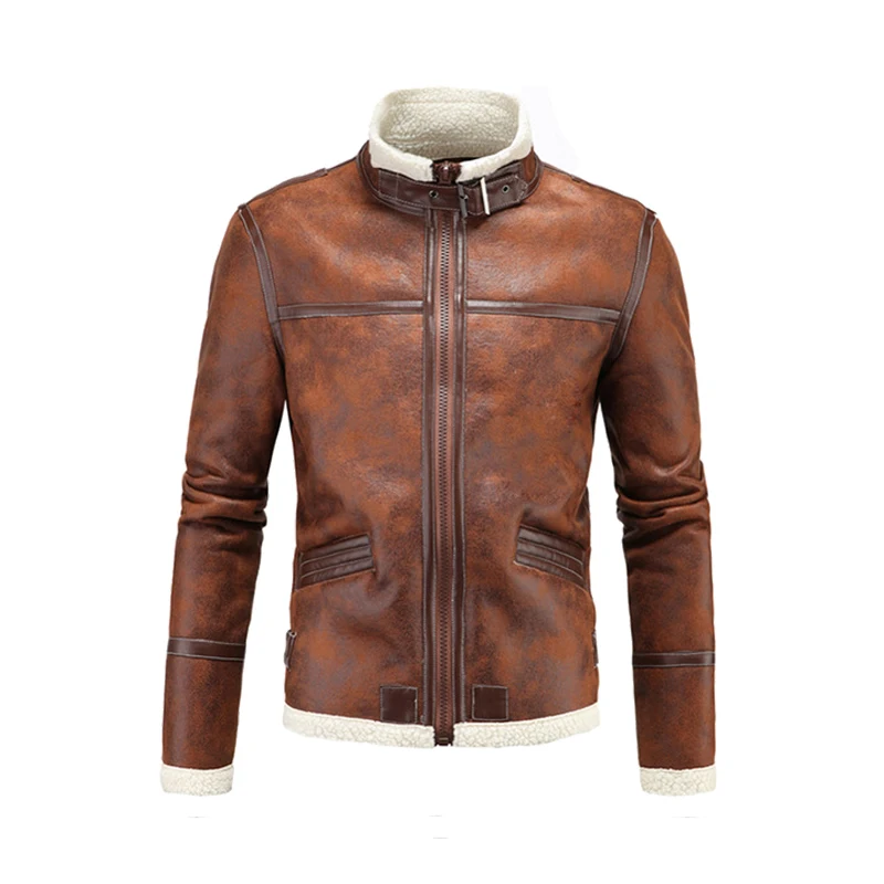 D042 Brown Новая мотоциклетная куртка из искусственной кожи, Мужская винтажная мотоциклетная куртка из искусственной кожи в стиле панк, мотоциклетная кожаная куртка, Байкерская одежда в стиле ретро, стильное пальто - Цвет: D042 Brown