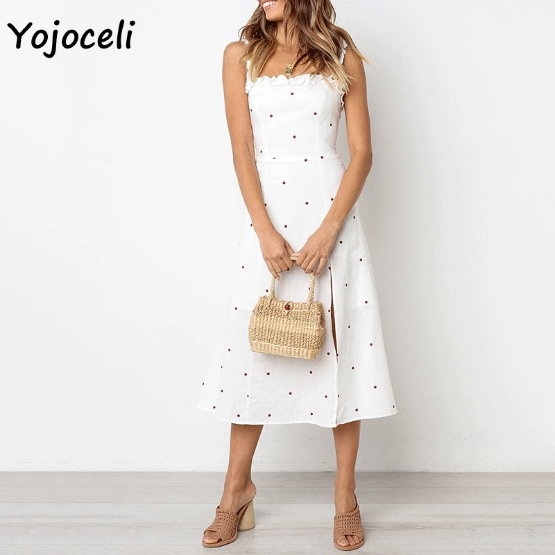 Yojoceli/2019 летнее платье в горошек с принтом женское повседневное пляжное boho до